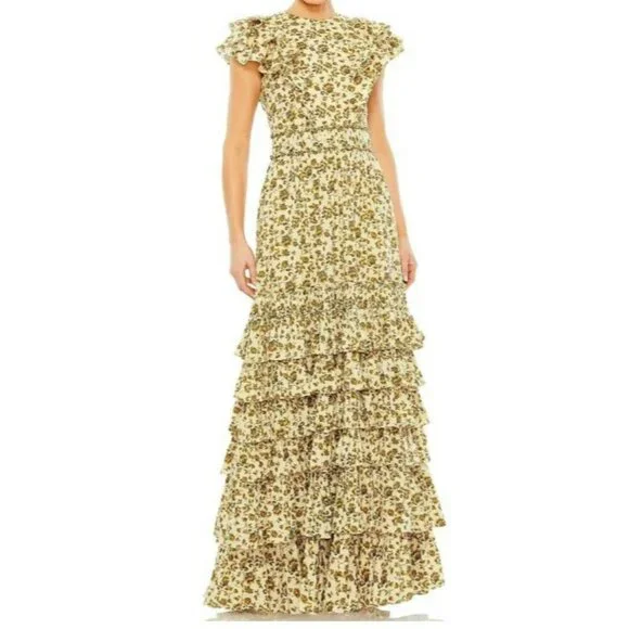 Anthropologie Mac Duggal Ruffle Cotton Voile Formal Gown Maxi Dress Size 12 - Picture 1 of 10